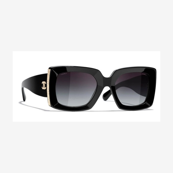 CHANEL 5435 SQUARE SUNGLASSES BLACK & SILVER w/GRAY LENS c501/S4! SHIPS TODAY!